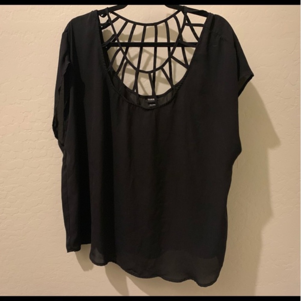 Torrid Black Caged Crew Neck Blouse